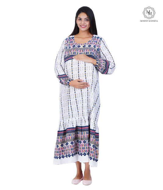 White Ruffle Maternity Dress