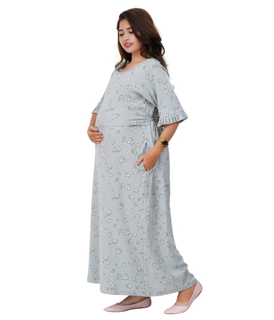 SAGE FLORA LOUNGE DRESS Maternity & Nursing Dress | Soft Cotton, Pregnancy, Zipless Feeding Dress