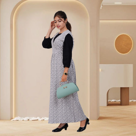 CHARCOAL BLOOM LOUNGE DRESS | NURSING FRIENDLY & MATERNITY DRESS | 2-IN-1 STYLE SET DRESS | MAXI DRESS