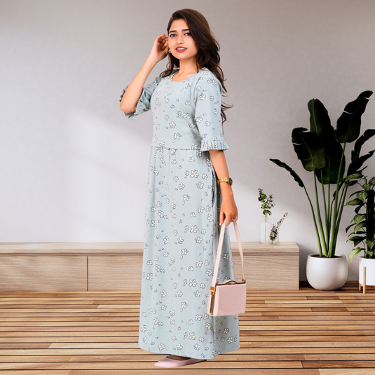 SAGE FLORA LOUNGE DRESS Maternity & Nursing Dress | Soft Cotton, Pregnancy, Zipless Feeding Dress