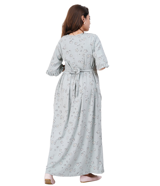 SAGE FLORA LOUNGE DRESS Maternity & Nursing Dress | Soft Cotton, Pregnancy, Zipless Feeding Dress