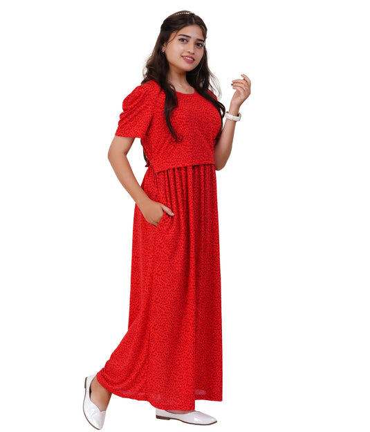 RED CHEETAH LOUNGE DRESS Maternity & Nursing Dress | Pregnancy & Feeding Dress | Maxi Dress