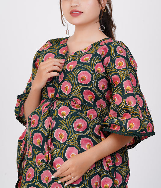 PETAL BLOOM MATERNITY KAFTAN | Nursing & Maternity Kaftan | Feeding Kaftan | Kaftan Dress