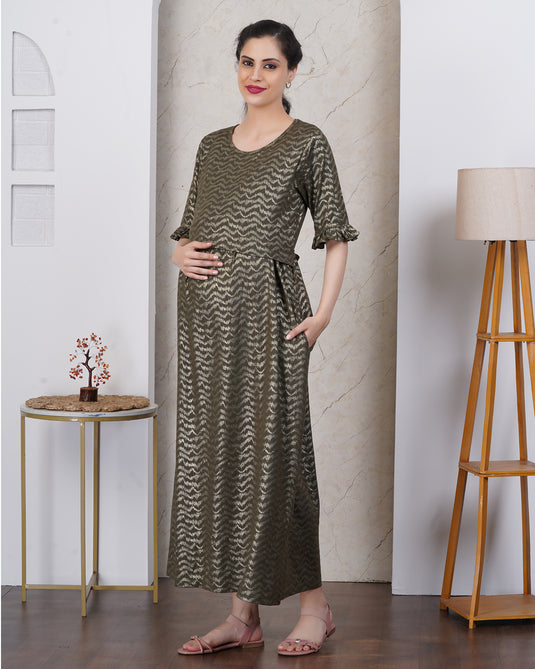 GLITTER GREEN MATERNITY DRESS