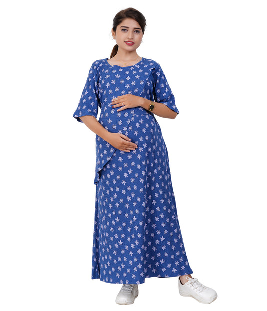 a pregnant woman wearing maternity maxi dress and shoe