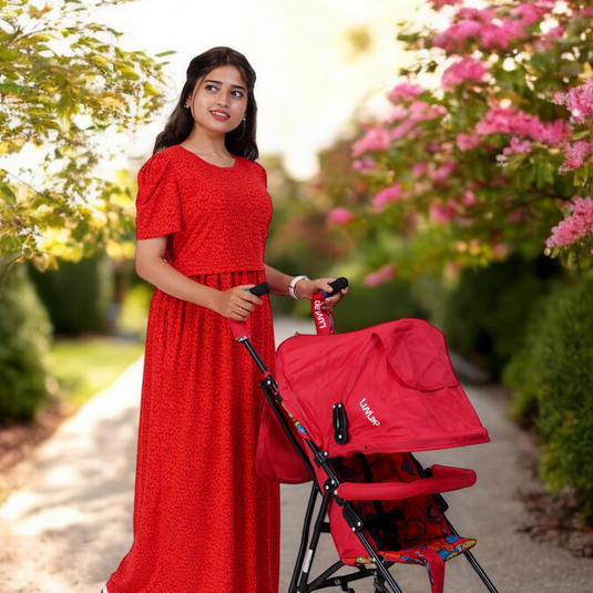 RED CHEETAH LOUNGE DRESS Maternity & Nursing Dress | Pregnancy & Feeding Dress | Maxi Dress