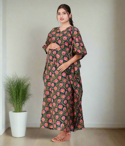 PETAL BLOOM MATERNITY KAFTAN | Nursing & Maternity Kaftan | Feeding Kaftan | Kaftan Dress