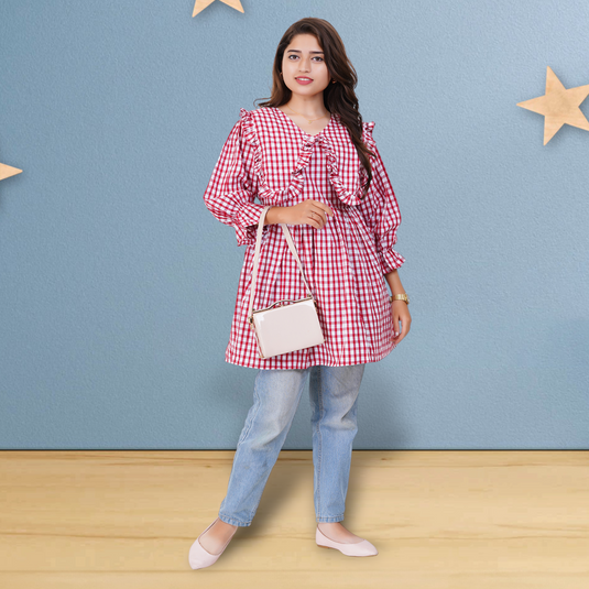 CHERRY GINGHAM MATERNITY TUNIC | Nursing & Maternity Tops | Feeding Tops | Gingham Dress | Plaid Dress