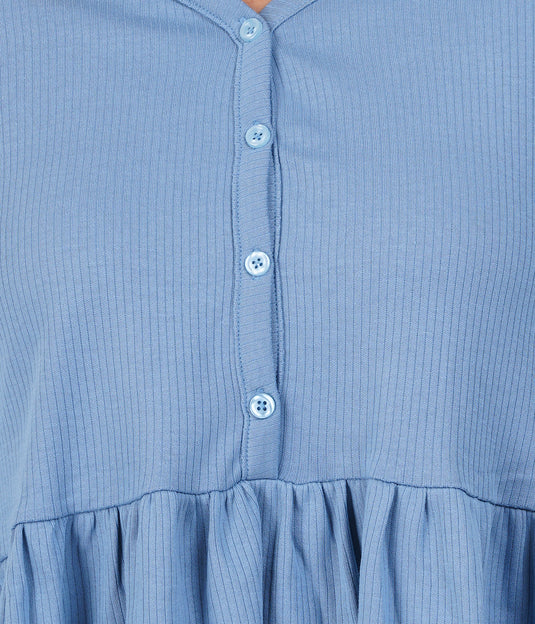 BLUE HAZE RIBBED CO-ORD | Maternity & Nursing Set | 100% Cotton for Pregnancy & Feeding