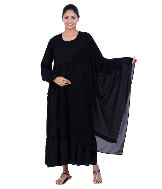 Black Layered Maternity Abaya