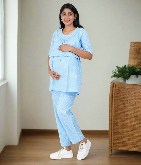 BLUE DIAMONDS LOUNGE CO-ORD | Maternity & Nursing , Pull-up Feeding Set Dress