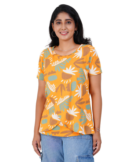 GOLDEN ISLAND LOUNGE TEE | Zipless Criss-Cross Maternity T-Shirt | 100% Cotton, Nursing-Friendly, Feeding T-shirt