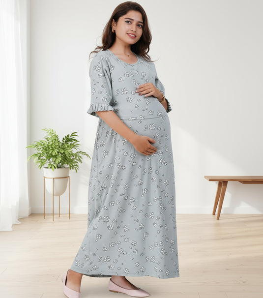 SAGE FLORA LOUNGE DRESS Maternity & Nursing Dress | Soft Cotton, Pregnancy, Zipless Feeding Dress
