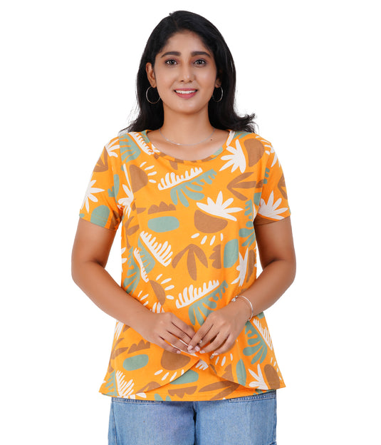 GOLDEN ISLAND LOUNGE TEE | Zipless Criss-Cross Maternity T-Shirt | 100% Cotton, Nursing-Friendly, Feeding T-shirt