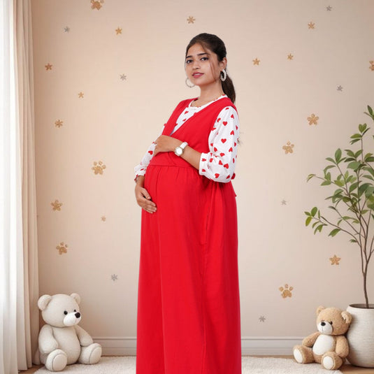 RED SWEETHEART LOUNGE DRESS | NURSING FRIENDLY & MATERNITY DRESS | 2-IN-1 STYLE SET DRESS | MAXI DRESS