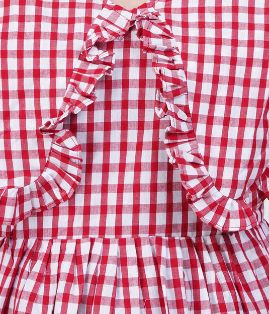 Red and white checkered dress with ruffled sleeves