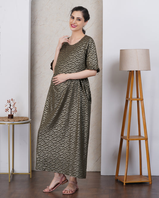 GLITTER GREEN MATERNITY DRESS