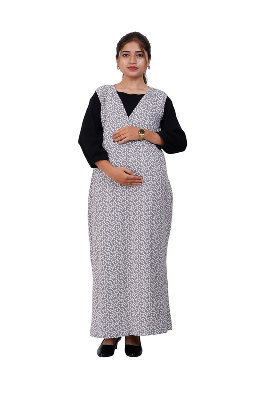CHARCOAL BLOOM LOUNGE DRESS | NURSING FRIENDLY & MATERNITY DRESS | 2-IN-1 STYLE SET DRESS | MAXI DRESS