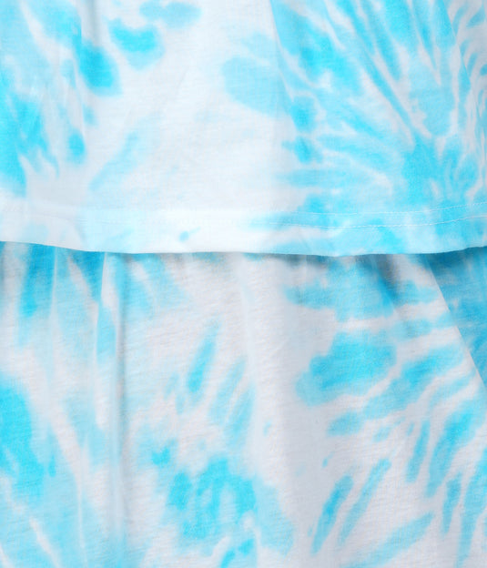BLUE TIE-DYE LOUNGE DRESS for Maternity & Nursing | Soft Cotton, Zipless Pull-up Pregnancy & Feeding Dress