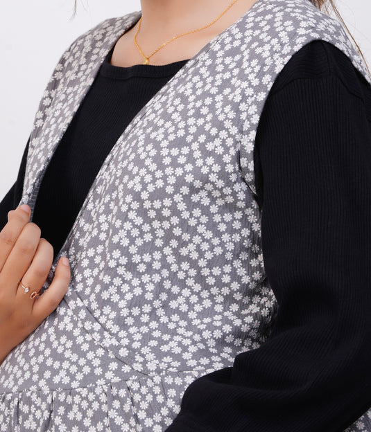 CHARCOAL BLOOM LOUNGE DRESS | NURSING FRIENDLY & MATERNITY DRESS | 2-IN-1 STYLE SET DRESS | MAXI DRESS