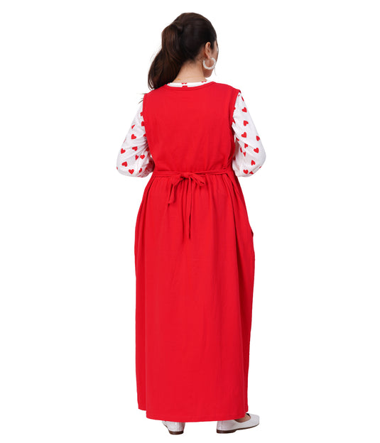 RED SWEETHEART LOUNGE DRESS | NURSING FRIENDLY & MATERNITY DRESS | 2-IN-1 STYLE SET DRESS | MAXI DRESS