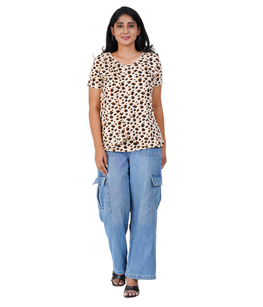 Caramel Sauce Lounge Tee | Zipless Criss-Cross Maternity T-Shirt | 100% Cotton, Nursing-Friendly, Feeding T-shirt