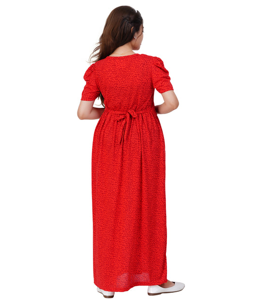 RED CHEETAH LOUNGE DRESS Maternity & Nursing Dress | Pregnancy & Feeding Dress | Maxi Dress