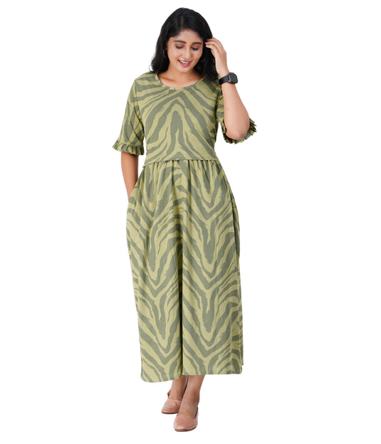 OLIVE GREEN LOUNGE DRESS for Maternity & Nursing Dress | Soft Cotton, Zipless Feeding Dress