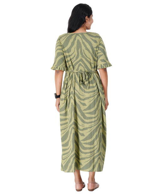 OLIVE GREEN LOUNGE DRESS for Maternity & Nursing Dress | Soft Cotton, Zipless Feeding Dress