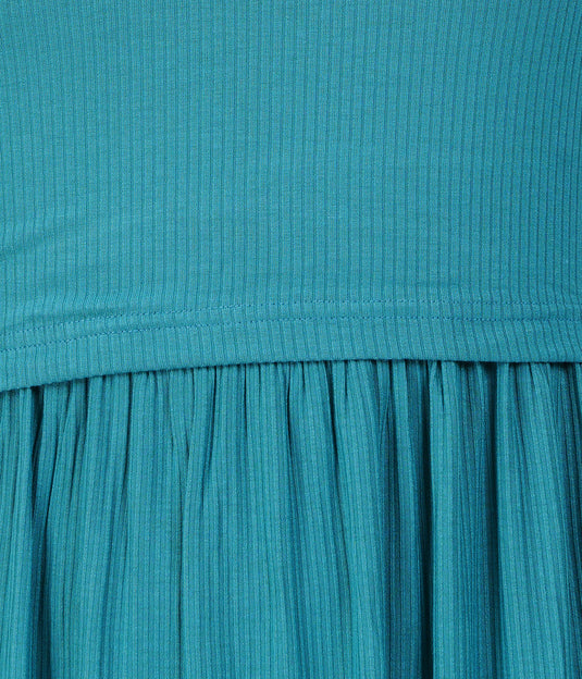 GREEN RIBBED LOUNGE DRESS for Maternity & Nursing | Soft Cotton, Zipless Feeding Dress