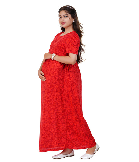 RED CHEETAH LOUNGE DRESS Maternity & Nursing Dress | Pregnancy & Feeding Dress | Maxi Dress