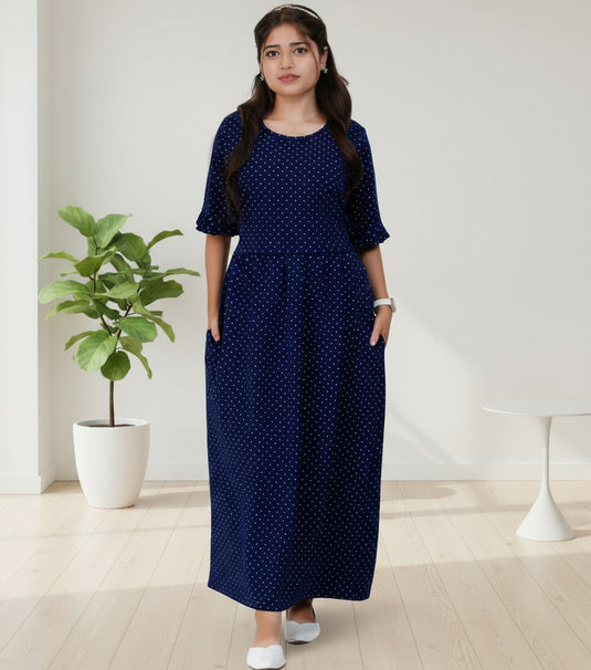 NAVY POLKA LOUNGE DRESS Maternity & Nursing Dress | Soft Cotton, Pregnancy, Zipless Feeding Dress