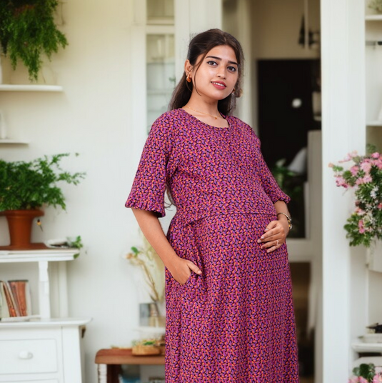 PURPLE CRUSH LOUNGE DRESS Maternity & Nursing Dress | Soft Cotton, Pregnancy, Zipless Feeding Dress
