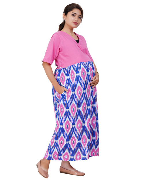 pregnant woman wearing maternity dress with pockets