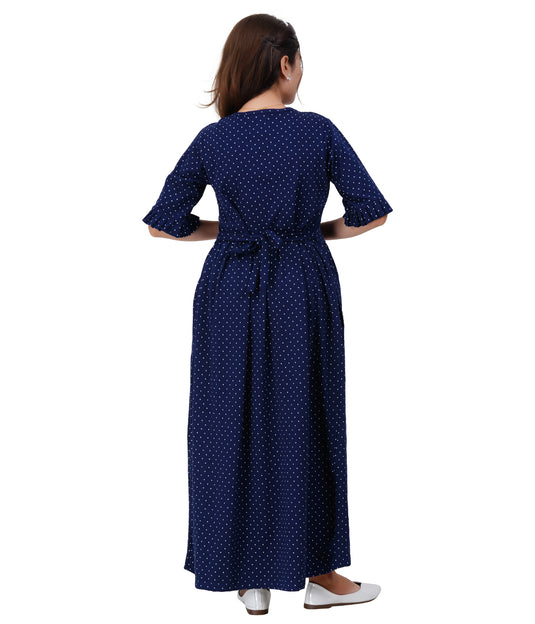 NAVY POLKA LOUNGE DRESS Maternity & Nursing Dress | Soft Cotton, Pregnancy, Zipless Feeding Dress